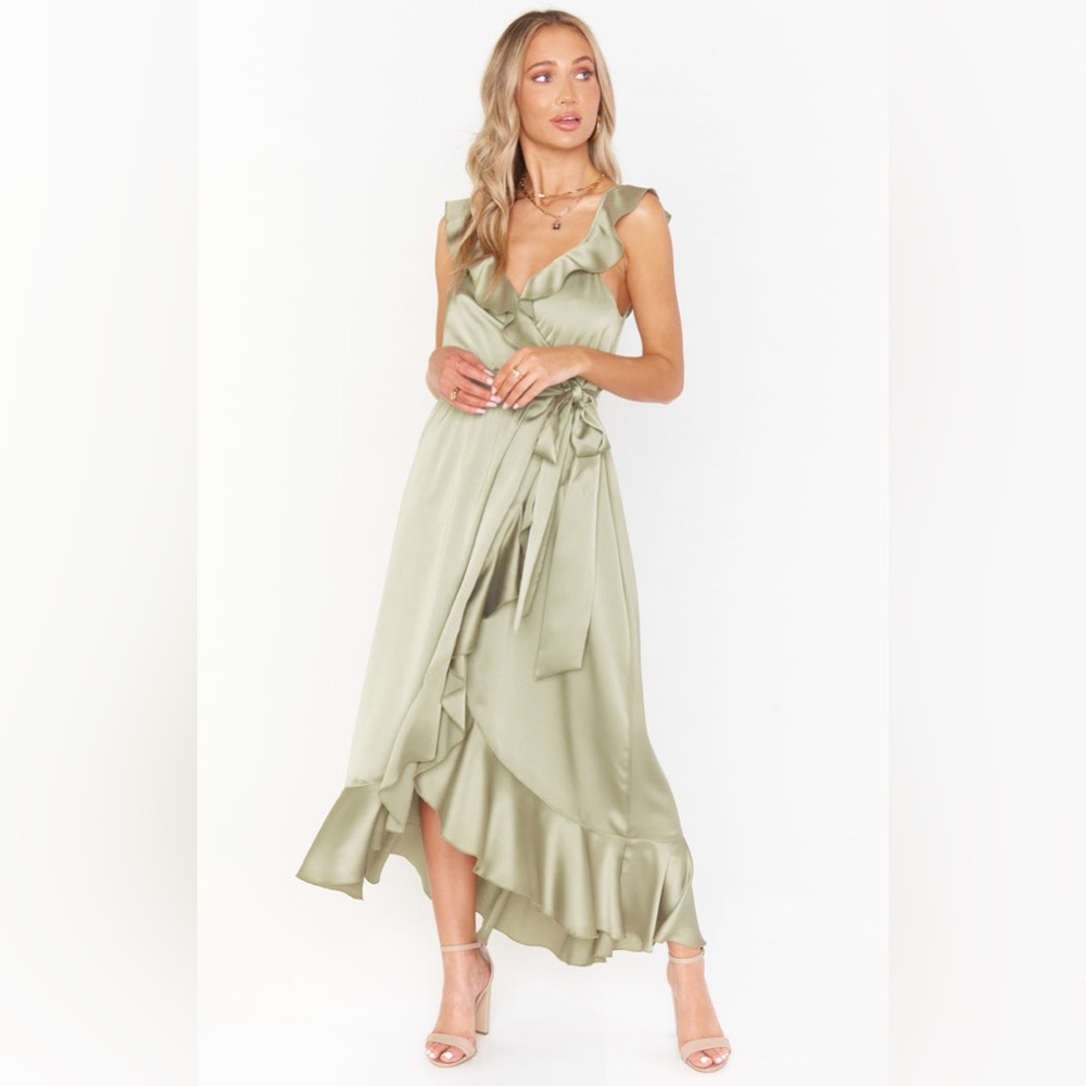 Samantha ruffle wrap dress in moss